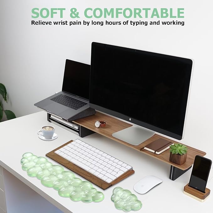 Gel Cloud Wrist Rest Keyboard, Cute Wrist Rest for Computer Keyboard, Green | Ergonomic Keyboard and Mouse Wrist Rest Set, Typing Pain Relief, Cooling Gel, Suitable for Office, Home, Computer, Gaming