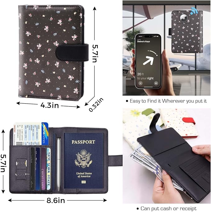 Melsbrinna Rfid Passport Holder for Travel women/Men, Cute Passport Wallet Rfid Blocking Card Slots, Rfid Passport Cover/CaseTravel Wallet, Passport Book Holder (1, floral black a)