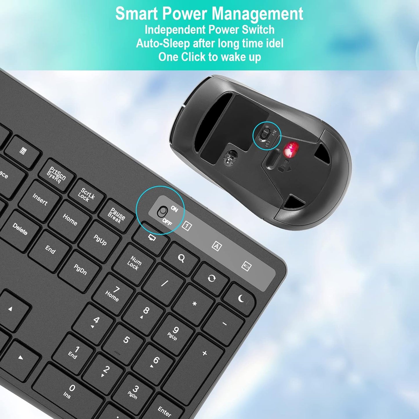 Wireless Keyboard and Mouse Combo,EarlyLit 2.4G Full-Sized Ergonomic,Cordless USB Mouse and Keyboard,12 Shortcut Keys and Quiet Click for Computer/Laptop/Windows/Mac
