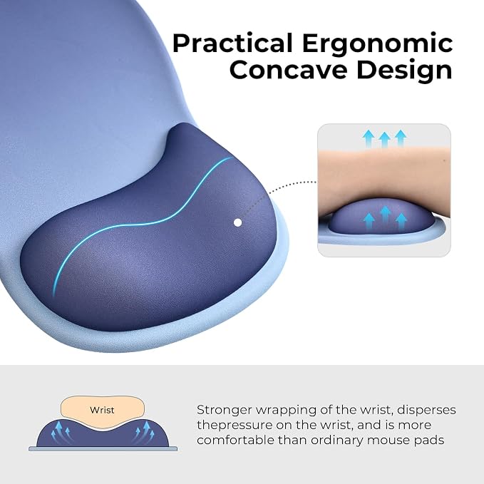 EooCoo Mouse Pad with Gel Wrist Rest, Ergonomic Mousepad Wrist Alignment | Middle Concave Design for Natural Wrist Alignment, Non-Slip Base Mousepad, Carpal Tunnel Relief, Office Desk Accessories