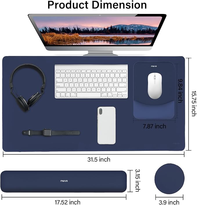 MOSISO Keyboard Mouse Pad Set, Large Gaming Mouse Pad&Keyboard Wrist Rest | Rectangular Mousepad with Wrist Rest&Coaster, Ergonomic Non-Slip&Easy Typing Pad with Curved Silicone Lining, Navy Blue
