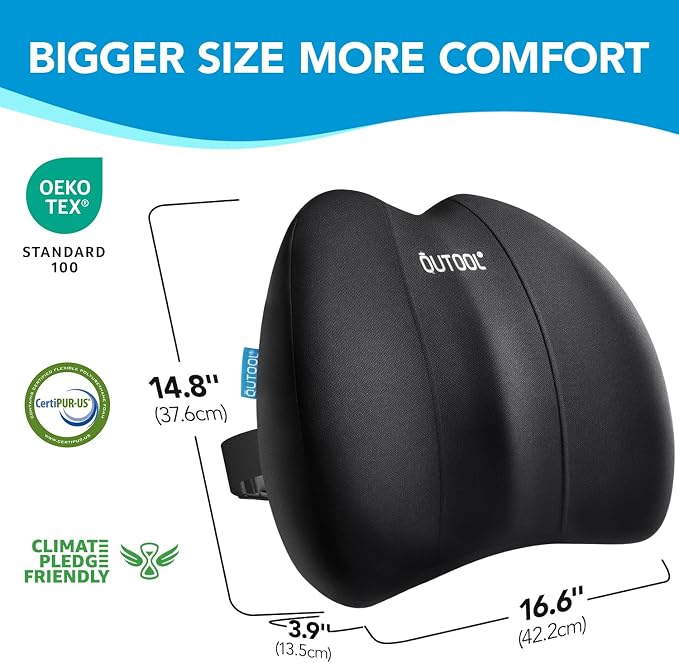 QUTOOL Lumbar Support for Office Chair Pressure Relief Improve Posture | Ergonomic Lower Back Support Pillow with Adjustable Straps,High-Density Memory Foam,Washable Cover,Long Sitting Comfort