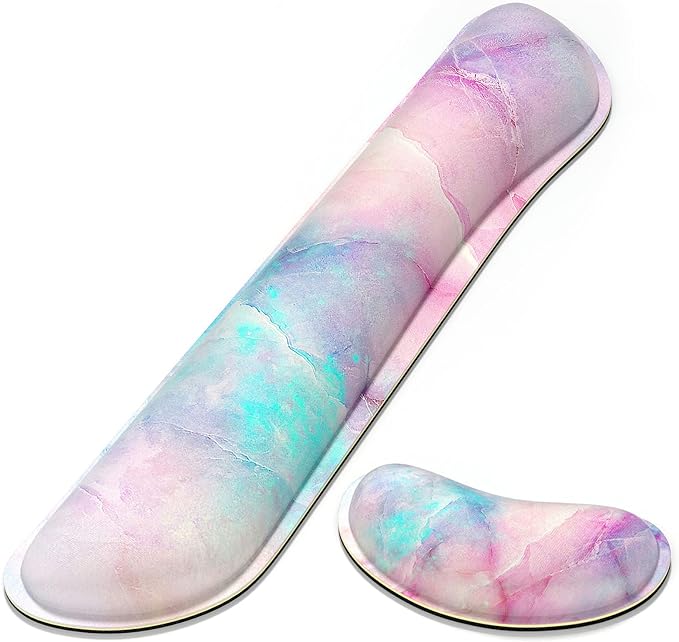 Dapesuom Enlarge Keyboard Wrist Rest, Memory Foam Wrist Cushion for Desk Mats Support, Pain Relief Keyboard Mouse Pad Rests Set with Non-Slip Base for Gaming Laptop Office Computer, Colorful Marble