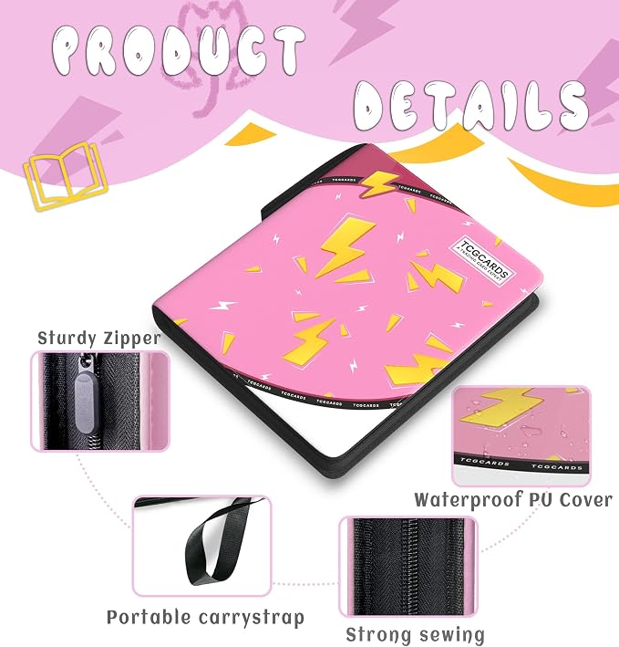 Trading Card Binder 9 Pocket,Card Binder 900 Pockets,Card Book Holder Cards with 50 Removable Sleeves,3-Ring Zip Design MTG/TCG/Sport Collectible Trading Card Albums Gifts for Boys and Girls (Pink)