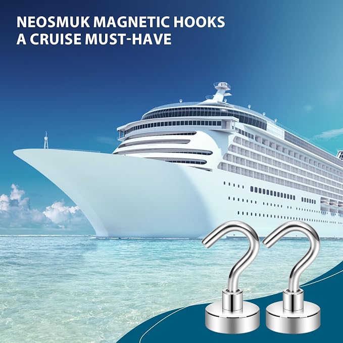 Neosmuk Magnetic Hooks, Heavy Duty 30lb+ Strong Magnet Hook for Cruise Cabins, Cruise Essentials 2026 for Hanging, Metal Wall Refrigerator Hangers (Silver White, 12 Pack)