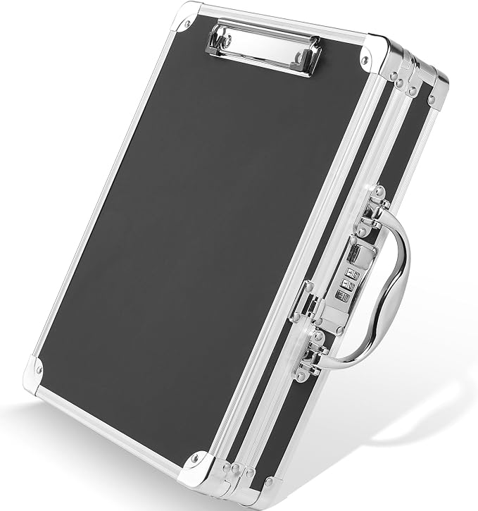 Sooez Combination Lock Clipboard with Storage, Heavy Duty Metal Storage | Clipboard, Aluminum Locking Case Box with Handle - Holds Letter Size Paper, Organizer 12.6 x 9.6 inch