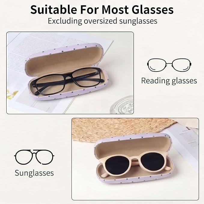 Glasses Case Hard Shell, Cute Sunglasses Case for Women Leather Protective Case for Eyeglass with Cleaning Cloth