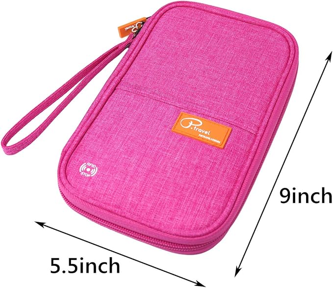 VanFn RFID Travel Passport Wallet, Family Passport Holder, Trip Document Organizer P.Travel Series (Rose Red)