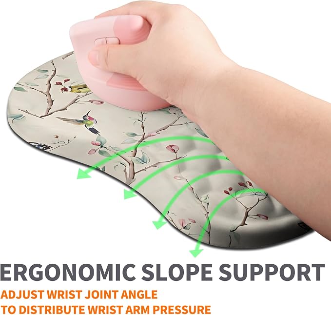 Ergonomic Joint Wrist Support Mouse Pad with Memory Foam Cushion Massage Bump, Carpal Tunnel Pain Relief Mousepad Slope Design for Wrist Rest, 11.8x7.9 in, Butterfly Hummingbird