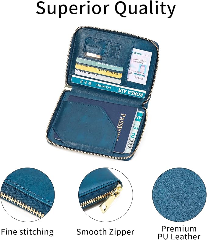 Travel Passport Wallet RFID Blocking Passport Holder-Women and Men with Zippered Ladies Passport Cover