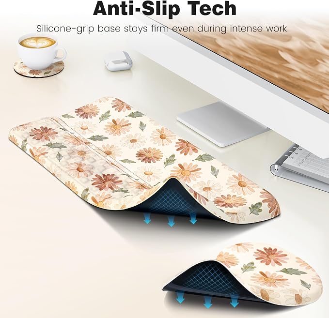 Ospelelf Keyboard Wrist Rest and Mouse Pad Set, Ergonomic Memory Foam Wrist Support, Aesthetic Desk Accessories for Office, Home & Gaming, Relief for Carpal Tunnel & Wrist Pain, Daisy