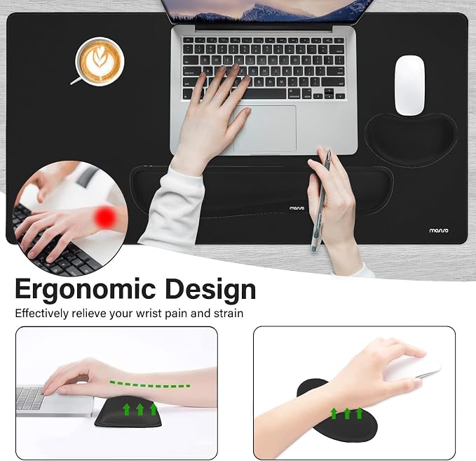 MOSISO Keyboard Mouse Pad Set, Gaming Mouse Pad&Keyboard Wrist Rest | Ergonomic Wristrests with Memory Foam Home Office Easy Typing Cushion Non-Slip Mousepad, Black