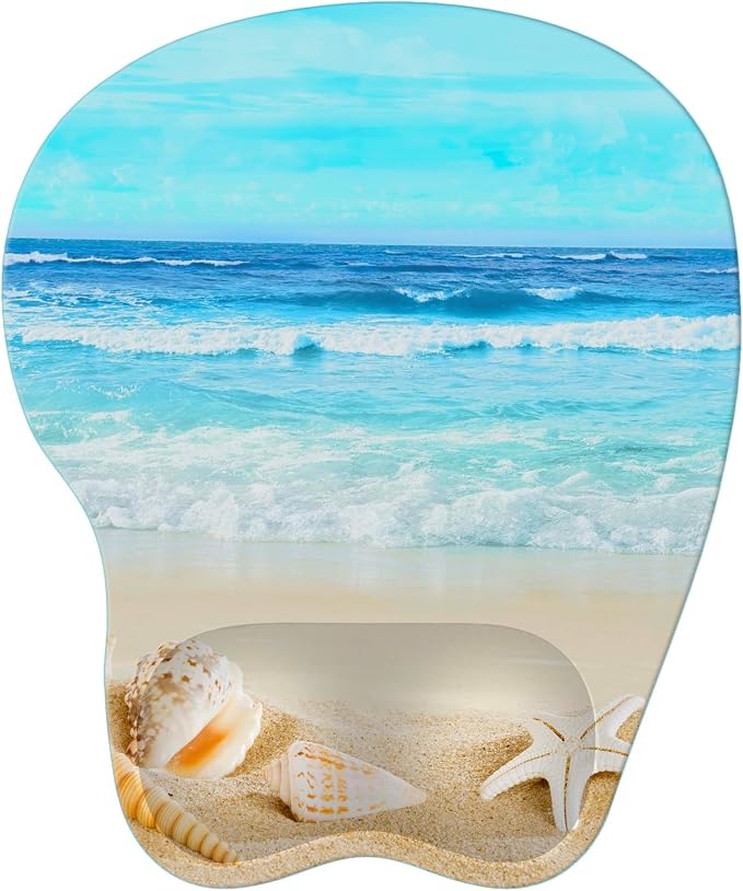 Upgrade Ergonomic Mouse Pad,Non Slip Mousepad Wrist Rest Support for Office, Computer, Laptop & Mac(B-Blue Sea Beach)