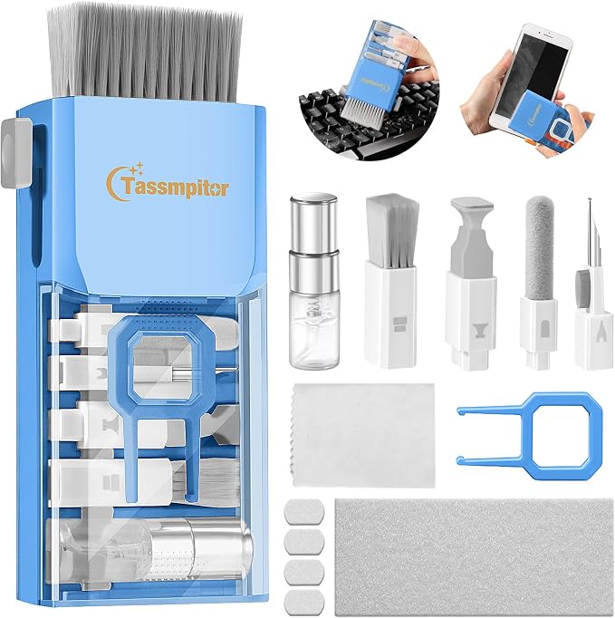 Keyboard Cleaner & Laptop Cleaning Kit for Computer Screen, SkyBlue | High-density Soft brush, Screen Cleaner Spray,2mm Thicken Large Microfiber Polishing Cloth,Metal Pen Tip,Flocking Sponge