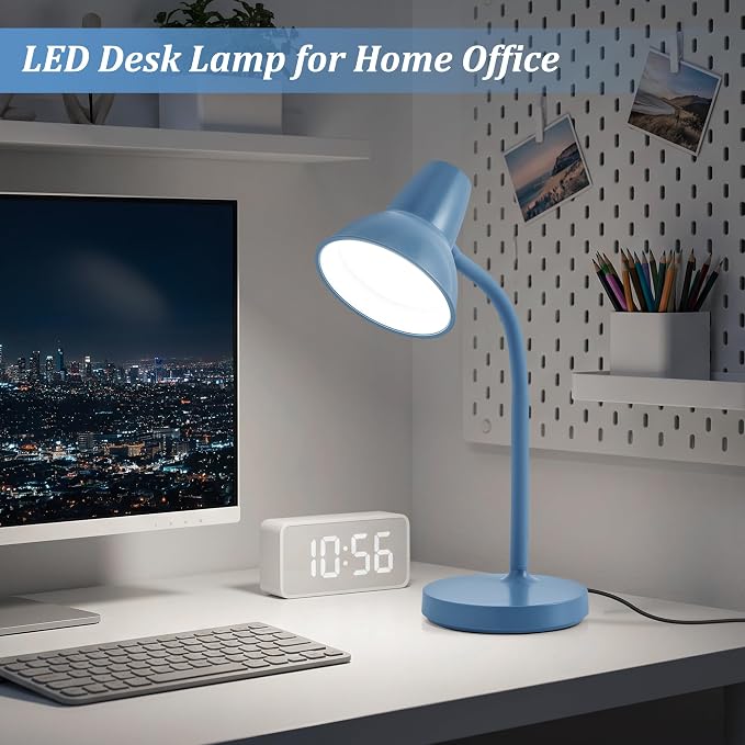 LED Desk Lamps for Home Office, Flexible Gooseneck Eye-Caring Study Lamps | Energy-Saving Desk Light, Anti-tip Heavy Duty Bedside Reading Light, Desk Lamps for College Dorm, Home Office, with 1.6m Cord