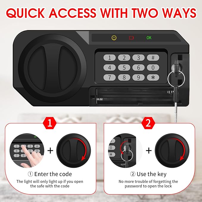 1.8 Cub Fire Proof Safe for Home Documents, Anti-Theft Digital Security Box with Electronic Keypad Lock and Spare Key, Small Safes for Home Use Fire and Water proof for Money Jewelry Valuables