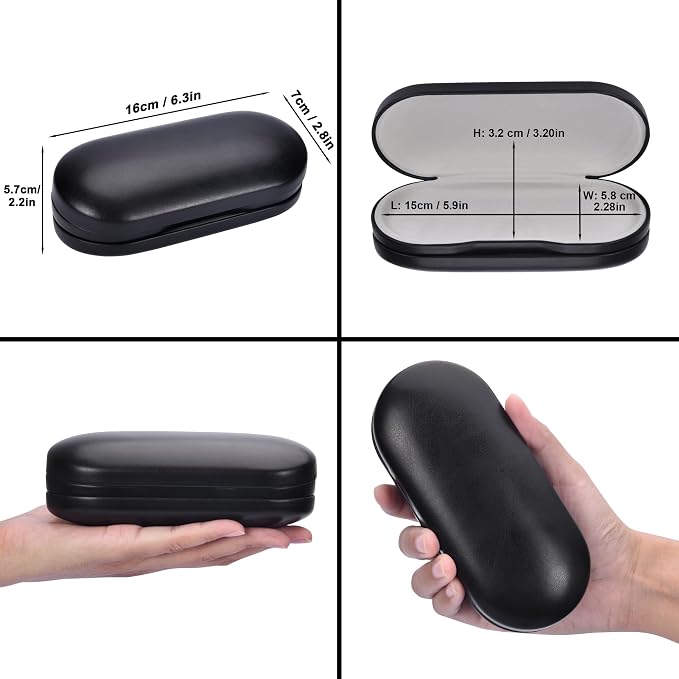 Muf 2 in 1 Contact Lens Case and Glasses Case, Double Sided Design with Mirror, Portable Travel Kit with Tweezer, Remover and Solution Bottle, Black 04