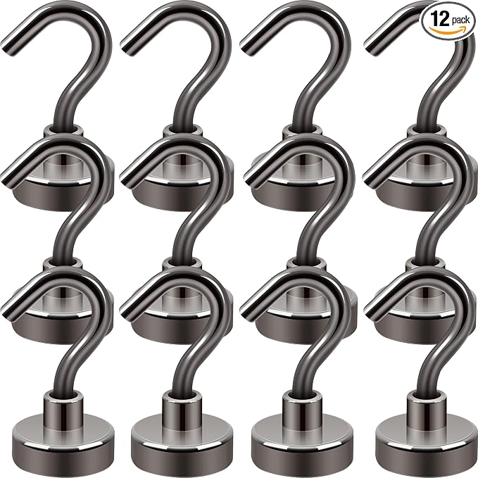 Neosmuk Magnetic Hooks, Heavy Duty 30lb+ Strong Magnet Hook for Cruise Cabins, Cruise Essentials 2026 for Hanging, Metal Wall Refrigerator Hangers (Gunmetal, 12 Pack)