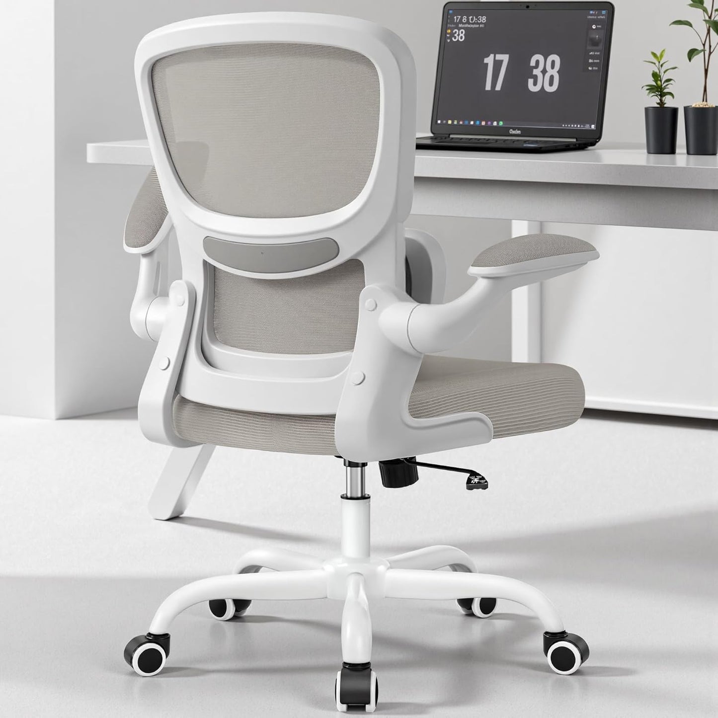 Home Office Desk Chair, Ergonomic Office Chair with Lumbar Support and Adjustable Armrests, Rocking Office Chair, Breathable Mesh Mid Back Computer Chair, Modern Comfy Desk Chair