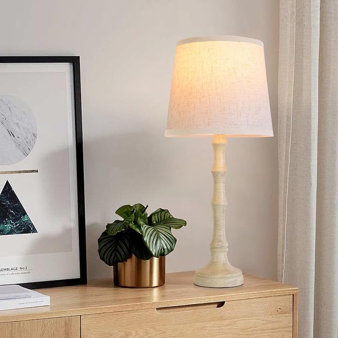 Lamps Set of 2 Modern Farmhouse Table Lamp Bedside Reading Lamps Living Room End Tables Set Lamps for Night Stands Bedroom Night Lamp,High 26.25 Inch,Off-white,With Fabric Lamp Shade,Bulb Not Included