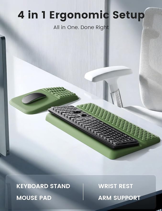 Vaydeer Keyboard Stand and Mouse Pad Set with Wrist Rest, Soft Memory Foam Wrist Support, Ergonomic Wrist Cushion for Desk, Relieves Carpal Tunnel Pain, Palm Hand Typing for Office, Gaming, Grey
