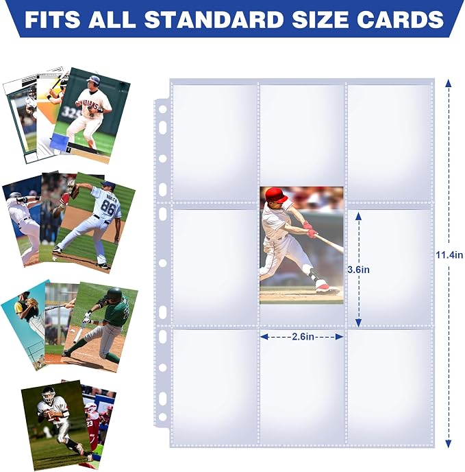 400 Pack 9 Pocket Card Sleeves Binder Sheets, Holds 7200 Cards, Trading Card Sleeves for 3 Ring Binder, Protective Pages Sheets for Baseball, Football, Business, Game Cards