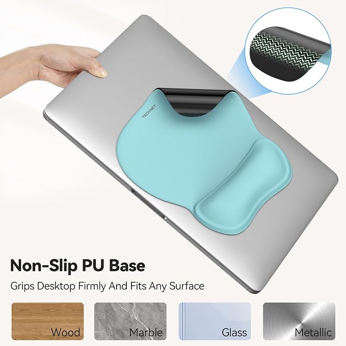 TECKNET Gel Ergonomic Mouse Pad with Wrist Rest, Non-Slip PU Base, LT.Blue | Comfortable Gel Cushion, Pain Relief, Smooth and Waterproof Surface, Mouse Pad with Wrist Rest for Office, Gaming and Study