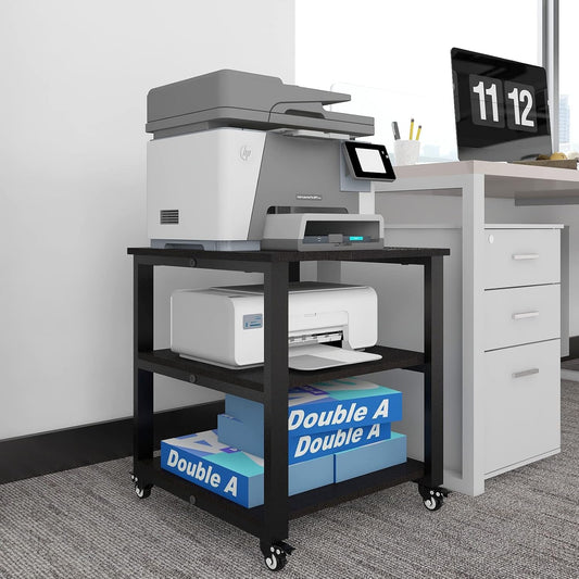 Natwind 3-Tier Laser Printer Cart,19.7''x19.7''x22.6'' Large Machine Stand,Heavy Duty Rolling Table with Storage,Floor-Standing Rack on Wheels,Paper File Organizer Shelf for Home Office (Black)