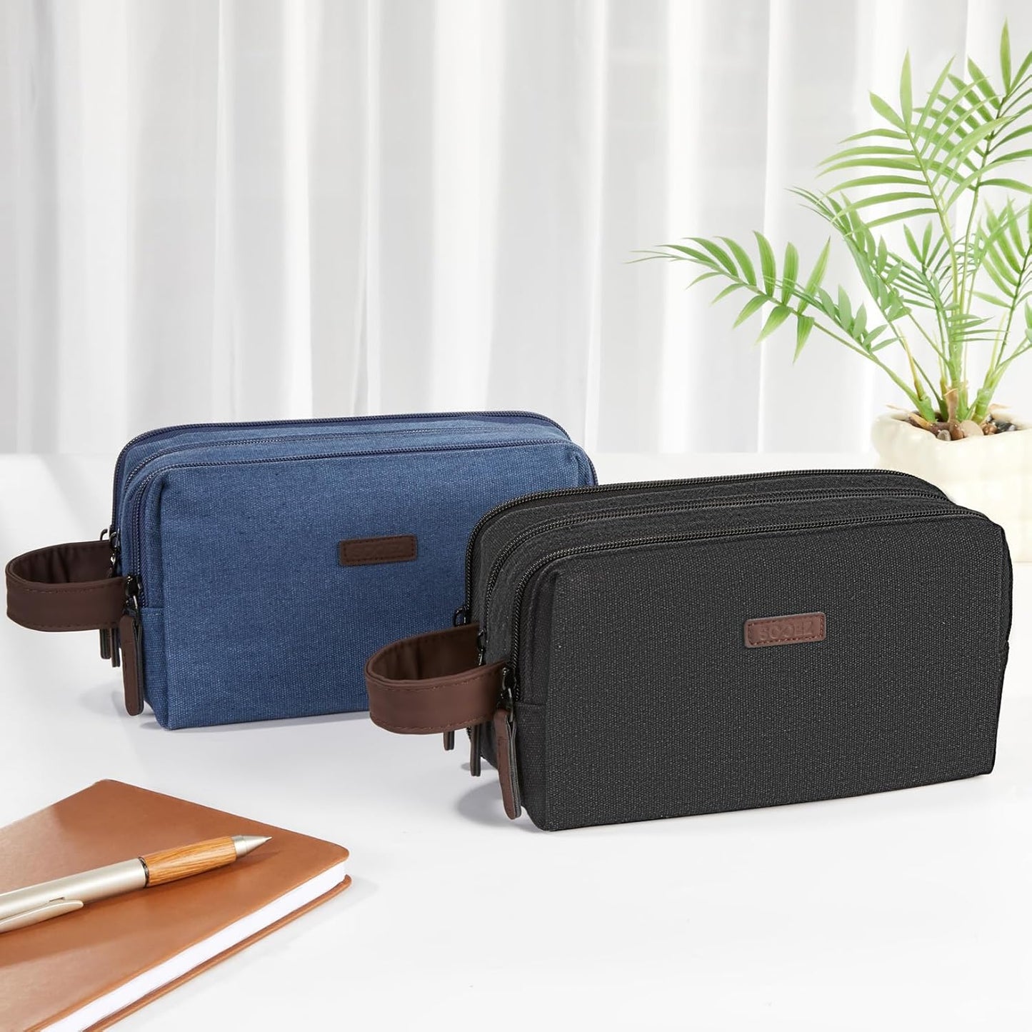 Sooez Large Pencil Case Pouch, Extra Big Pencil Pouch Pencil Bag with PU Handle & Zipper, Sturdy Pen Case with 3 Compartments, Aesthetic School College Supplies Organizer for Men Women Boys, Green