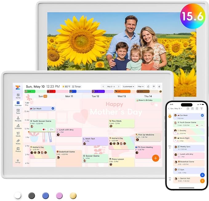 Westsee 15.6" Digital Calendar, No Subscription Smart Family Planner, Interactive Touchscreen Electronic Wall Calendar, Photo Display, Meals, Chore Chart & Tasks, Wall & Desk Mountable (White)