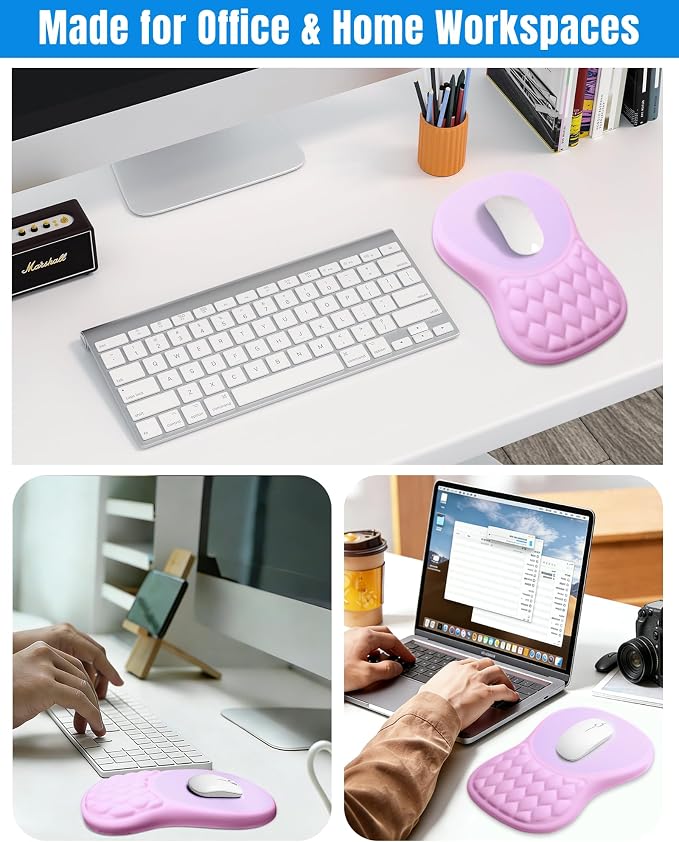 Ergonomic Mouse Pad with Sloped Memory Foam Wrist Rest | 3D Textured Wrist Cushion, Smooth Lycra Surface, Non-Slip PU Base, Comfortable Support for Office/Home Computer Desks