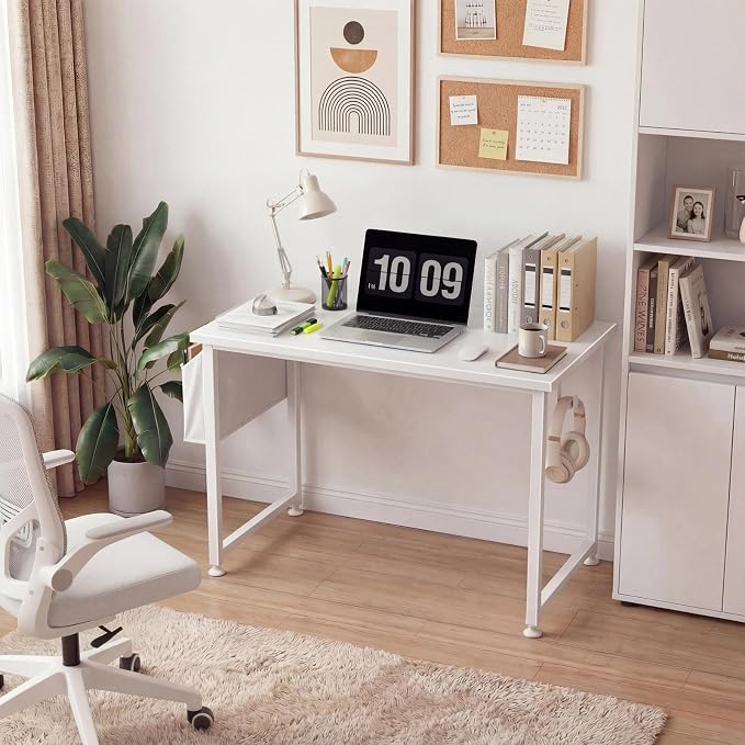 Lufeiya White Small Desk for Bedroom - Student Kids Study Writing Table for Home Office Bedroom Small Spaces 32 Inch Modern Mini Laptop PC Computer Desks, White