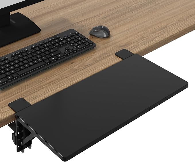 BONTEC Small Ergonomics Desk Extender Tray, 20x9.5 Inch Table Mount Arm Rest Shelf, 90° Foldable Keyboard Tray Platform, Clamp on Computer Arm Rest for Desk, Suitable for Office Desks, Black | 90° Foldable Keyboard Tray Platform, Table Mount Arm Rest S...