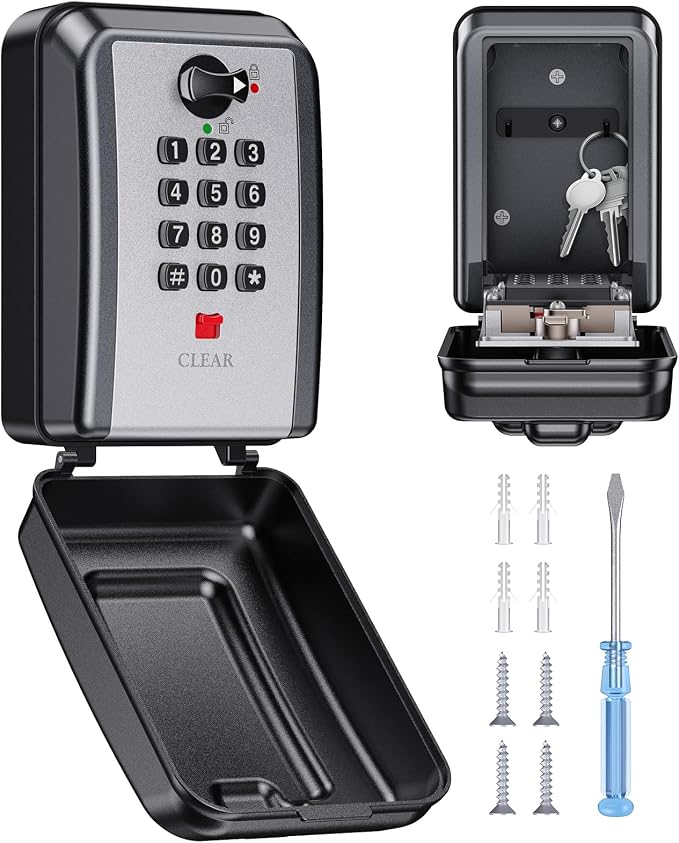 Wall-Mounted Key Lock Box, 12 Digit Combination Lock Box for Keys with Code, Large Capacity & Weatherproof Outdoor Lockbox, Key Safe Storage Lock Box for Home, Office, Garage, Sliver