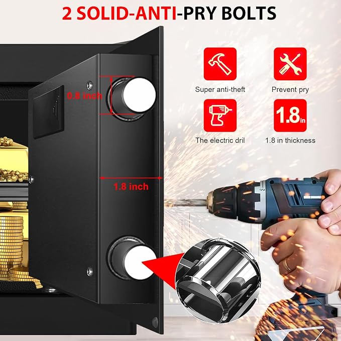1.0 Cub Small Safes for Home Use Fire and Water Proof, Digital Security Fire Safe Box with Combination Lock, Spare Keys and Removable Shelf, Home Safe Fireproof Waterproof for Document Money Valuables