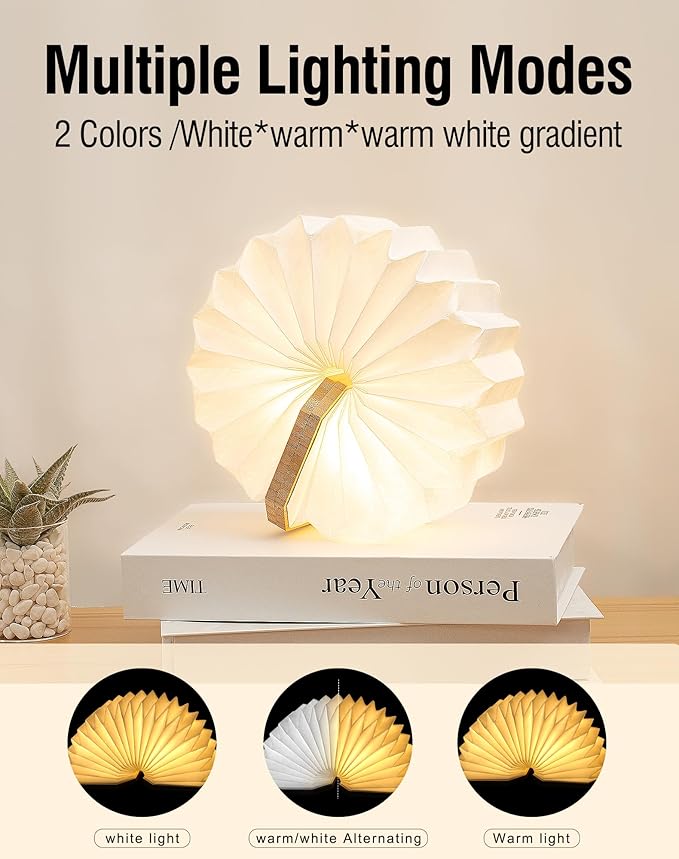 Originality Folding Accordion Lamp, Japanese Gift, LED Paper Lantern | Portable Wooden Table Lamp, Creative Japanese Paper Light with USB, Japanese Decor for Home & Bedroom & Library (Bamboo)