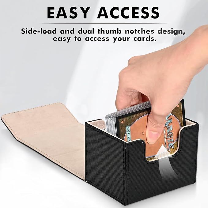 ZLCA Card Deck Box for Trading Cards, MTG Commander Deck Box Holds 120+ Single Sleeved, Leather Magnetic Card Storage Case Fits for TCG CCG Magic (Black& Gold)
