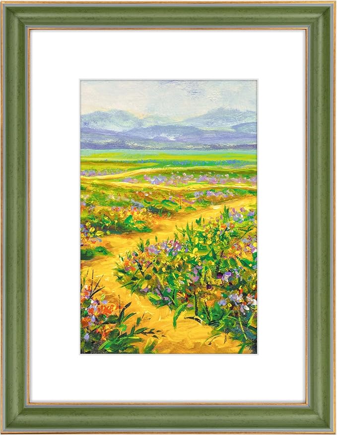 Golden State Art, 12x16 Photo Frame With Mat for Pictures 8x12 and Real Glass (Green With Gold Trim - White Color Mat, 1.25 Inch Frame Border)