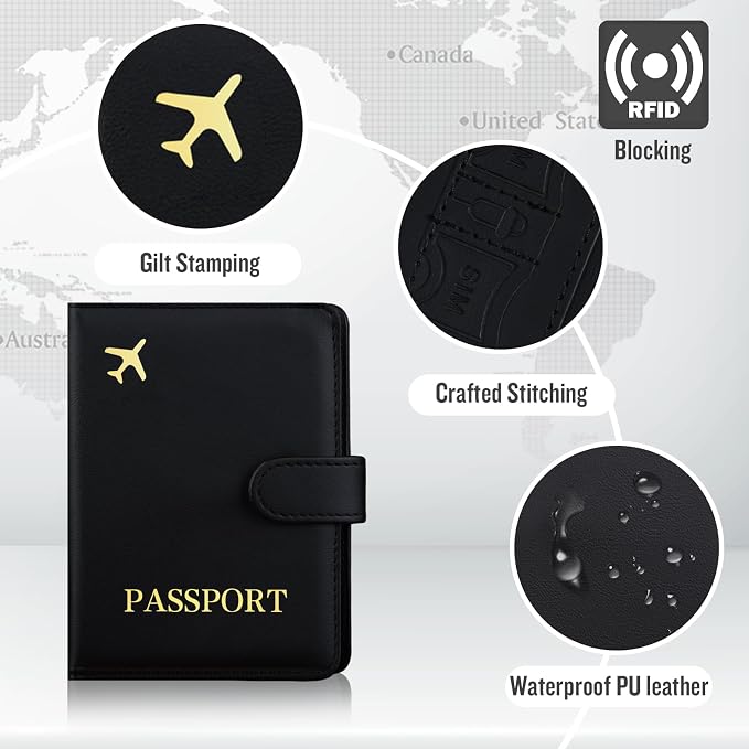 Passport Holder with AirTag Slot, Travel Passport Book Wallet | RFID Blocking, PU Leather, Cards Pocket, Cash Pocket, Passport Case, Women Men Travle Gifts, Travel Essentials