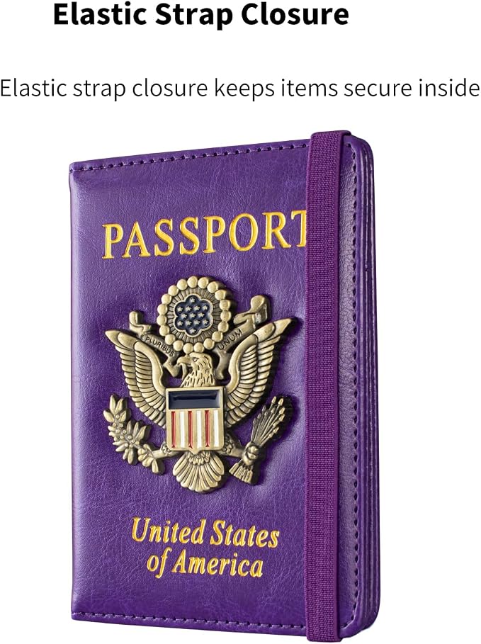 Passport Holder and Card Slot Combo RFID Blocking Leather Travel Passport Wallet for Men and Women US Passport Cover, Purple