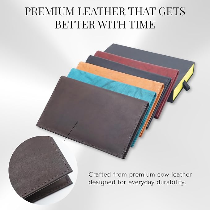 20 Card Wallet for Men, Long RFID Leather Credit Card Holder, Brown | 2 Bill Compartments | ID Window | Open Bifold | Organized Carry | Jacket Friendly