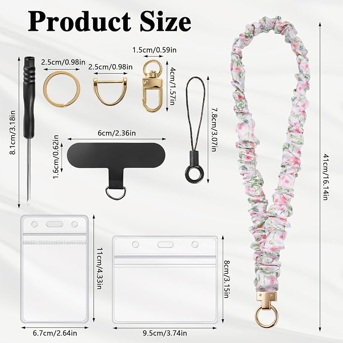 Prudiut Scrunchie Lanyard for ID Badges, Retractable Teacher Lanyards Stretchy Scrunchie Lanyard with ID Holder for Women (Bloom)
