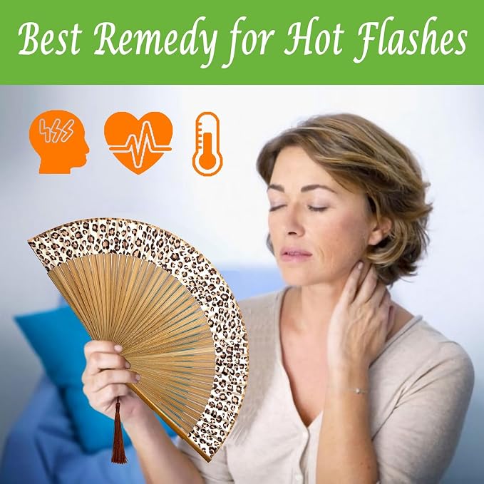 OMyTea Folding Hand Fan for Women - Foldable Chinese Japanese Fan (Sexy Bamboo - Leopard)