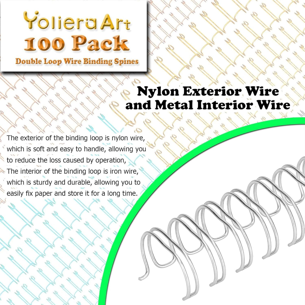 3 to 1 Pitch Twin Loop Wire Binding Spines, 3/8 Inch Book Binder Combs, 100 Pack Spiral Binding Coils for Booking Binder Machine, Students and Coworkers (60 Sheet Capacity, Silver)