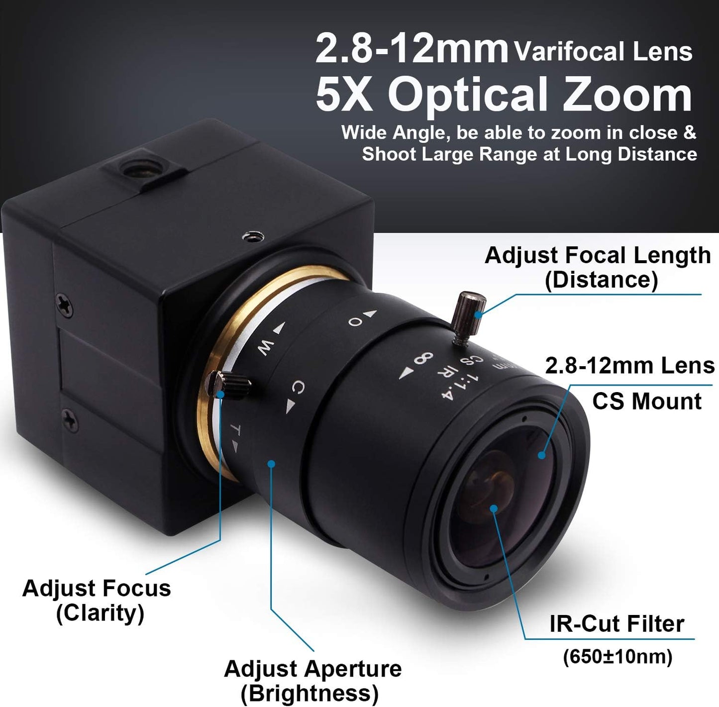 SVPRO USB Camera 1080P HD Webcam with Zoom Lens 2.8-12mm,Manual Focus Web Cam for Computer,H.264 Low Light Camera with Sony IMX323 Sensor for Streaming/Video Conference/Studio