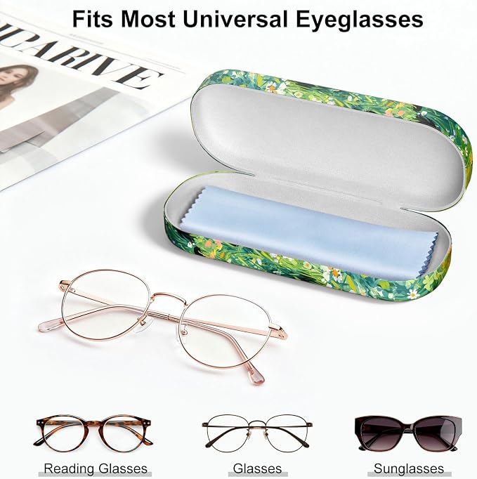Hard Shell Leather Sunglasses Case,Classic Fashionable Cute Large Glasses Case for Women Men,Sunglass Eyeglasses