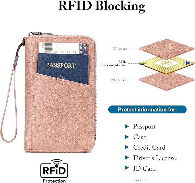 Family Passport Holder for Travel Women and Men Multiple RFID blocking Passport Holder MultiFunction Passport Wallet Passport Case Passport cover with Zipper