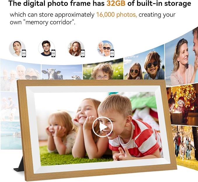 15.6 Inch Smart Digital Picture Frame with Wi-Fi 6, 64GB Storage, IPS Touch Screen, Auto-Rotation, Music Sync, Weather & Clock - Ideal Gift for Families