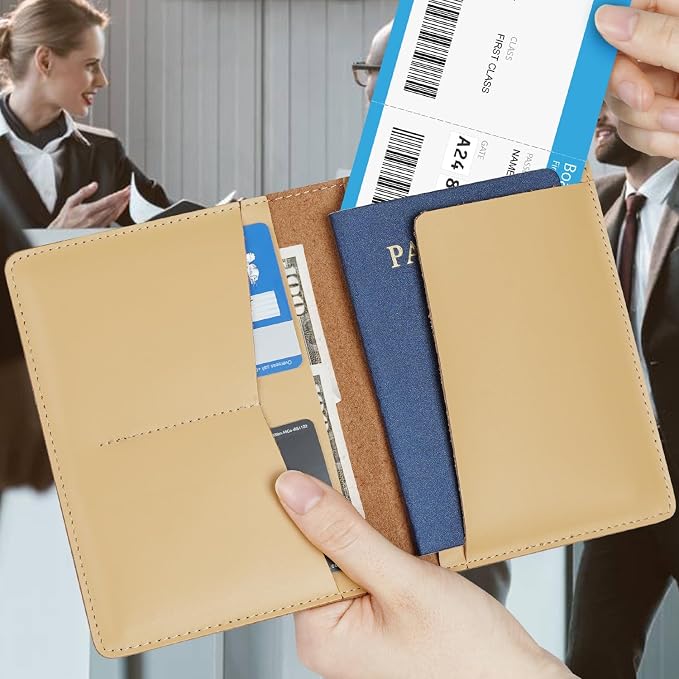 Full Grain Leather Passport Holder Cover for Men and Women Travel, Passport Wallet with AirTag Slot, Travel Must Haves Essentials Genuine Leather Passport Covers Gifts
