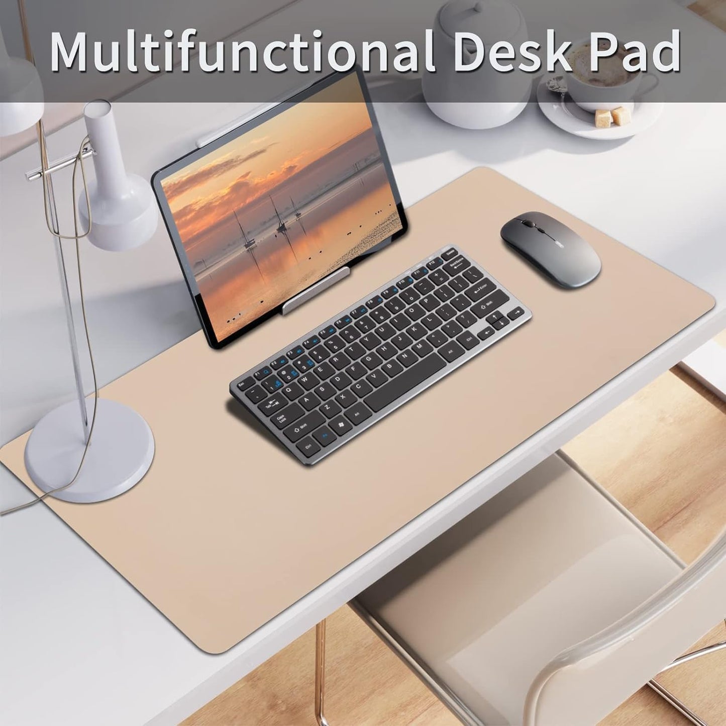 Bloss Leather Desk Mat, Mouse Pad, Waterproof Small Desk Pad, Desk Matt for Desktop, Non-Slip Desk Pad Mat for Office Work/Home - Beige (27.6 x 13.8 Inches)